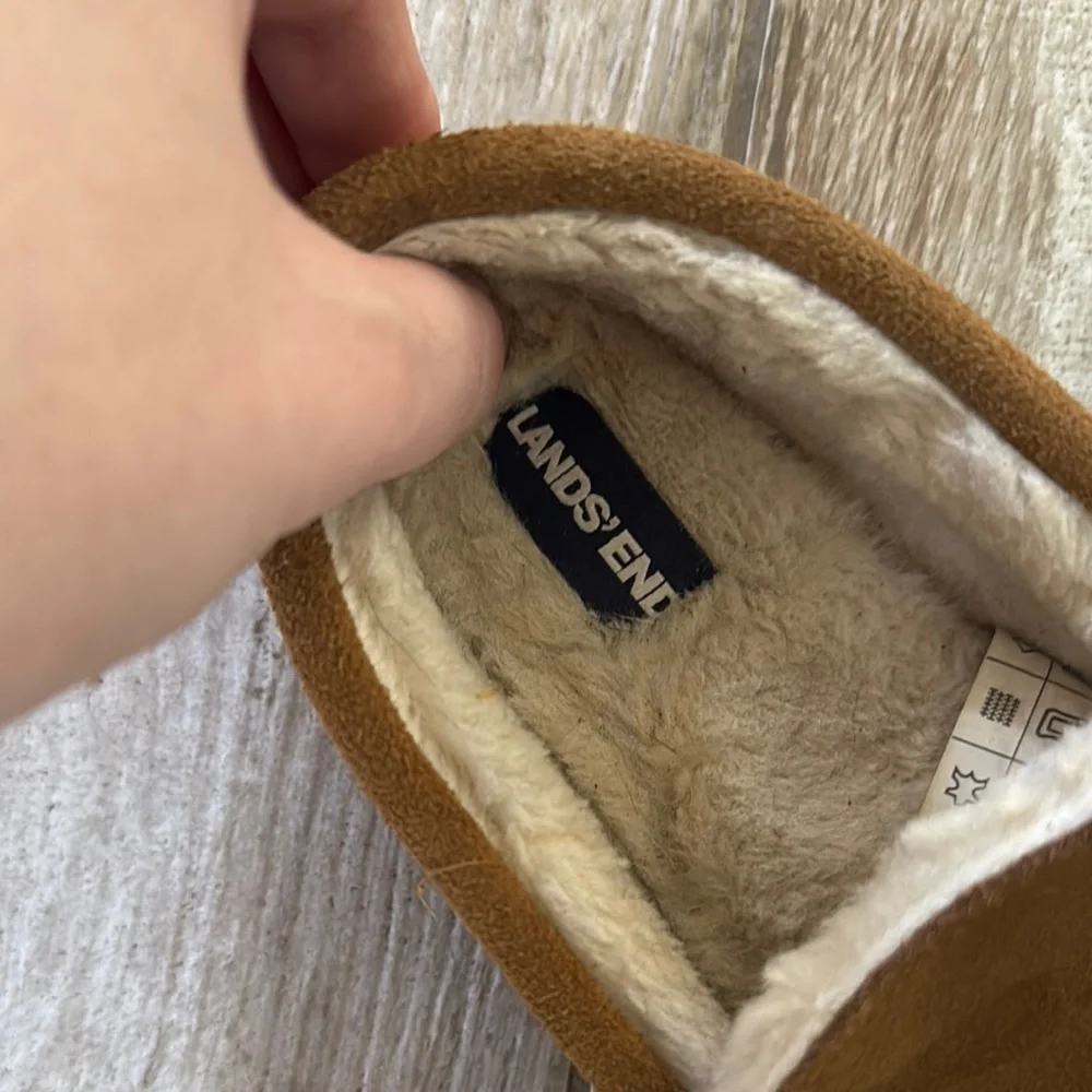Lands End Brown Suede Moccasin Slippers